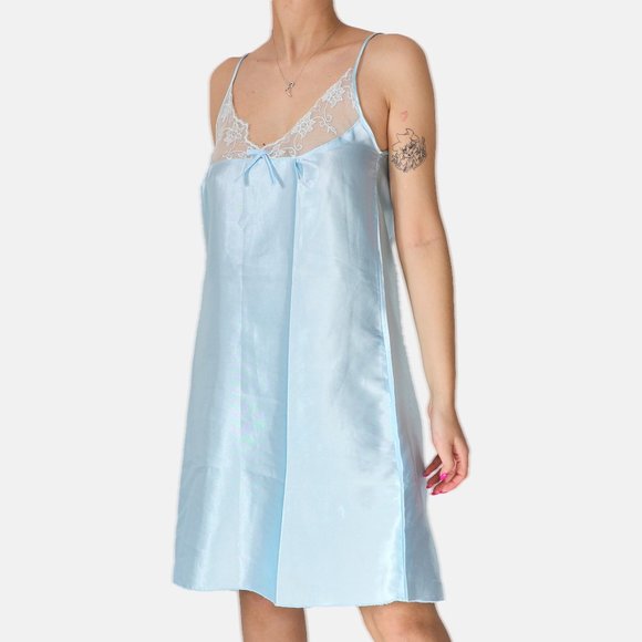 PASTEL BLUE SLIP DRESS W/ LACE TRIM - Picture 10 of 10